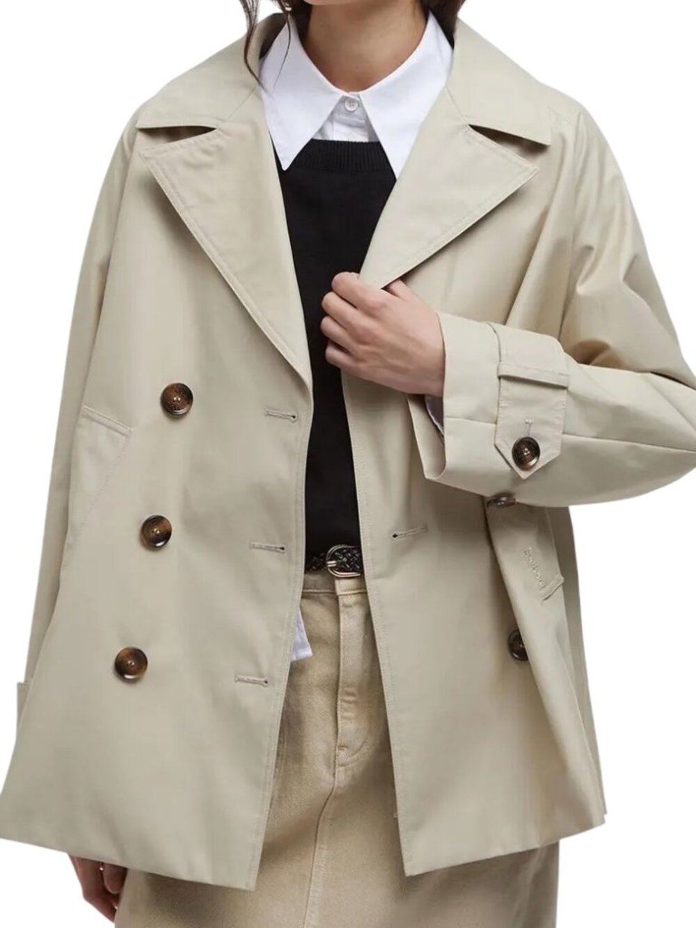 BARBOUR Maisy Showerproof Double Breasted Jacket in Sand/Tan